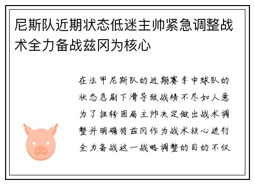 尼斯队近期状态低迷主帅紧急调整战术全力备战兹冈为核心